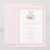 Pink Gingham Bunny Rabbit Baby Shower Kaart (Voorkant / Achterkant)