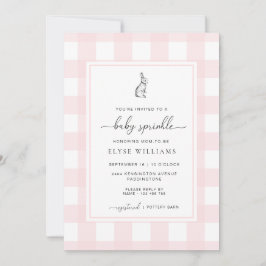 Pink Gingham Bunny Rabbit Baby Sprinkle Kaart