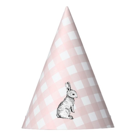Pink Gingham Bunny Rabbit Feesthoedjes (Voorkant)