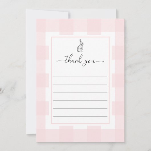 Pink Gingham Bunny Rabbit Flat Dank u kaart (Voorkant)