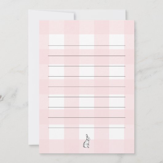 Pink Gingham Bunny Rabbit Flat Dank u kaart (Achterkant)