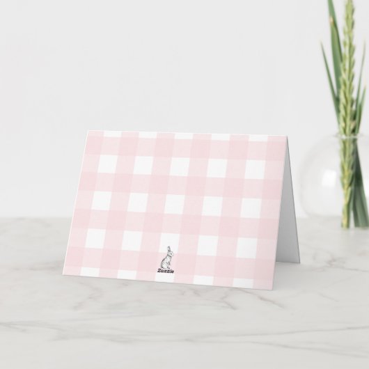 Pink Gingham Bunny Rabbit Gevouwen Dank u Kaart (Achterkant)