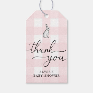 Pink Gingham Bunny Rabbit Hartelijk dank Cadeaulabel