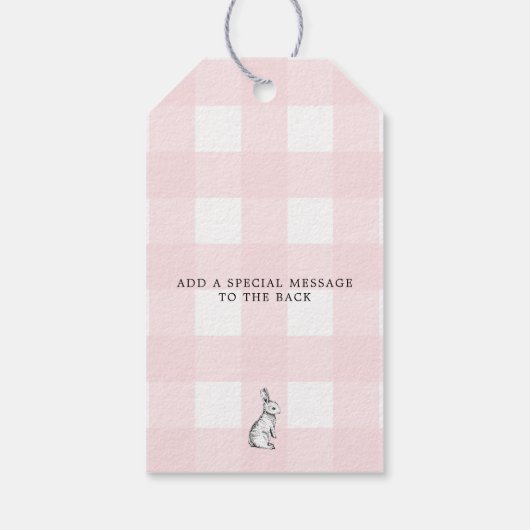 Pink Gingham Bunny Rabbit Hartelijk dank Cadeaulabel (Achterkant)