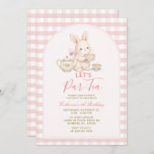 Pink Gingham Bunny Tea Party Birthday Invitation Kaart (Voorkant / Achterkant)