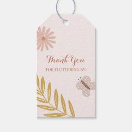 Pink Gingham Butterfly Wildflower Verjaardag Cadeaulabel