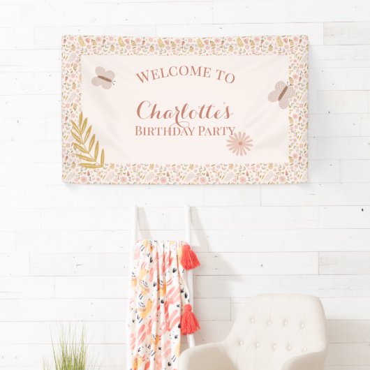 Pink Gingham Butterfly Wildflowers Spandoek (Insitu)