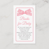 Pink Gingham Check Bow Baby shower Boeken voor Bab Informatiekaartje (Voorkant)