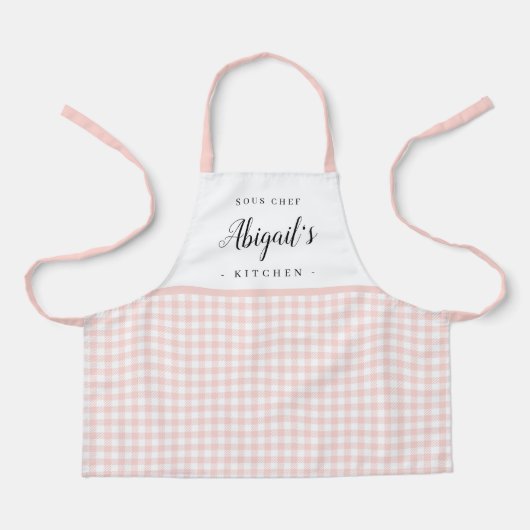 Pink gingham check gepersonaliseerd koken voor kin schort (Voorkant)