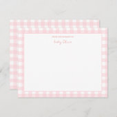 Pink Gingham check Gepersonaliseerde flat dank u Bedankkaart (Voorkant / Achterkant)