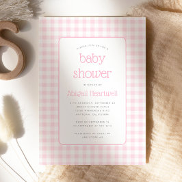 Pink Gingham Check Girl Baby shower Kaart