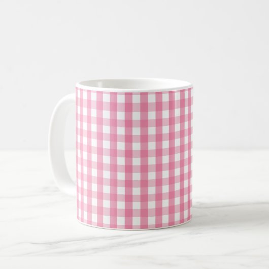 Pink Gingham Check Pattern Two-Tone Coffee Mug Koffiemok (Voorkant links)