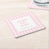 Pink Gingham Check Rustic Girls Baby shower Kartonnen Onderzetters (Schuin)