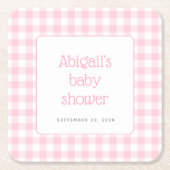 Pink Gingham Check Rustic Girls Baby shower Kartonnen Onderzetters (Voorkant)