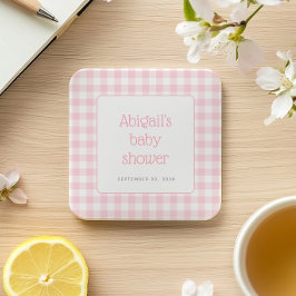Pink Gingham Check Rustic Girls Baby shower Kartonnen Onderzetters