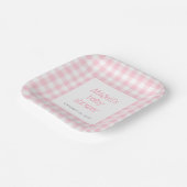 Pink Gingham Check Rustic Girls Baby shower Papieren Bordje (Gebogen)