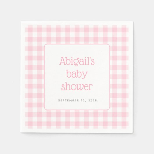 Pink Gingham Check Rustic Girls Baby shower Servet (Voorkant)