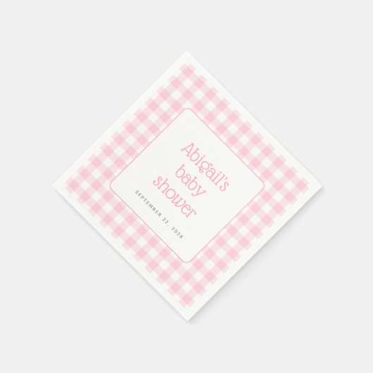 Pink Gingham Check Rustic Girls Baby shower Servet (Hoek)