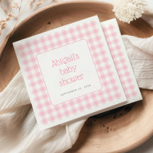 Pink Gingham Check Rustic Girls Baby shower