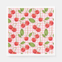 Pink Gingham Cherry Verjaardag servetten