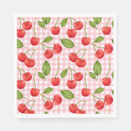 Pink Gingham Cherry Verjaardag servetten