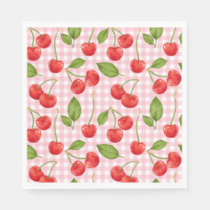 Pink Gingham Cherry Verjaardag servetten