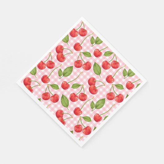 Pink Gingham Cherry Verjaardag servetten (Hoek)