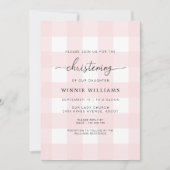 Pink Gingham Christening Uitnodiging (Voorkant)