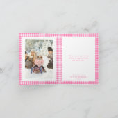 Pink Gingham Christmas Photo Feestdagen Kaart (Binnen)