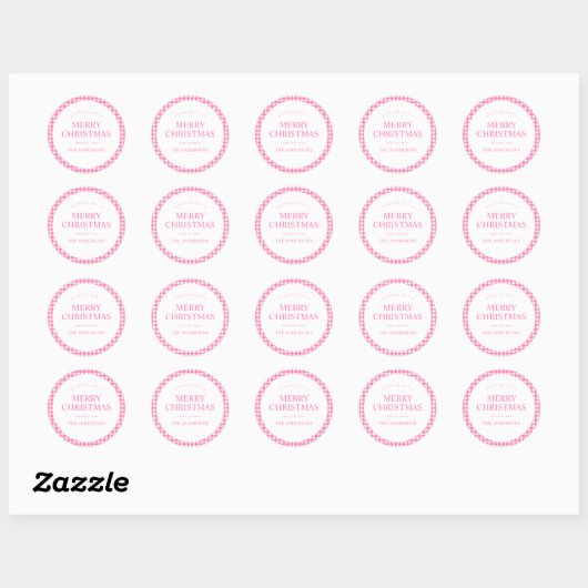 Pink Gingham Christmas Ronde Sticker (Vel)