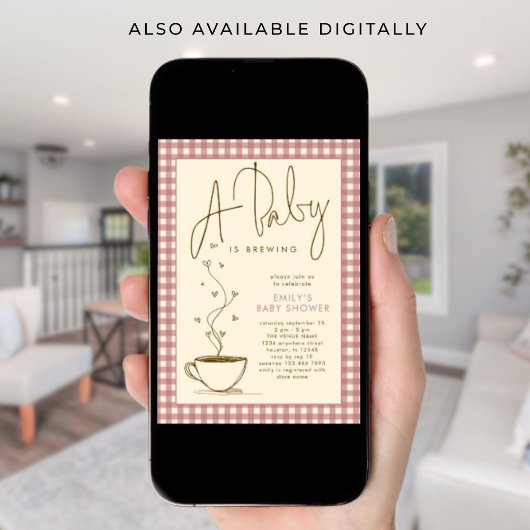 Pink Gingham Coffee Baby is een brouwdouche Kaart