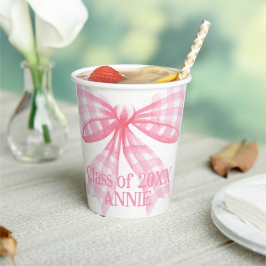 Pink Gingham Coquette Bow Papieren Bekers (Insitu)