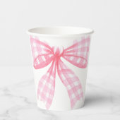Pink Gingham Coquette Bow Papieren Bekers (Achterkant)