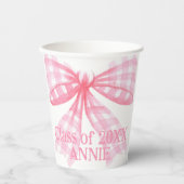 Pink Gingham Coquette Bow Papieren Bekers (Voorkant)