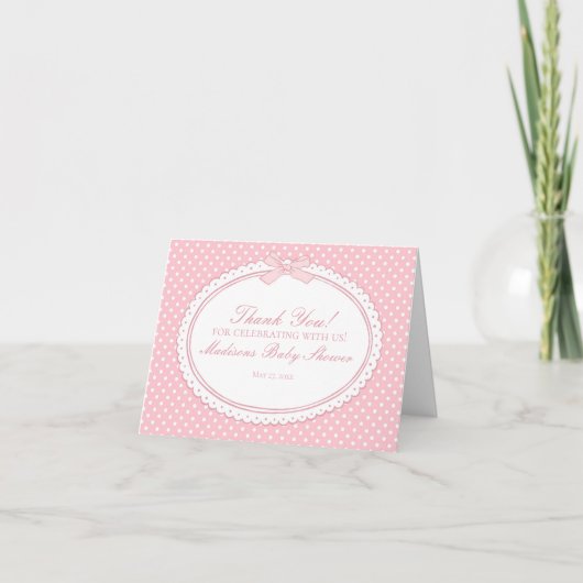 Pink Gingham Coquette Bow Thank You Card  Bedankkaart (Voorkant)
