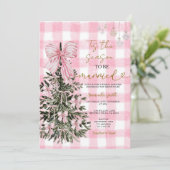 Pink Gingham Coquette Christmas Tree Bridal Shower Kaart (Staand voorkant)