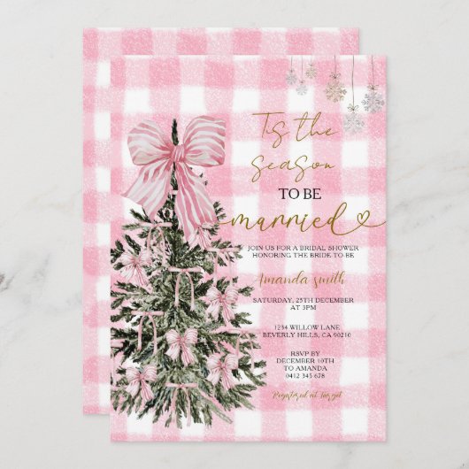 Pink Gingham Coquette Christmas Tree Bridal Shower Kaart (Voorkant / Achterkant)