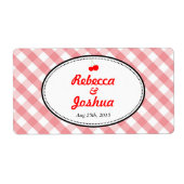 Pink gingham country rustige bruiloft label (Voorkant)