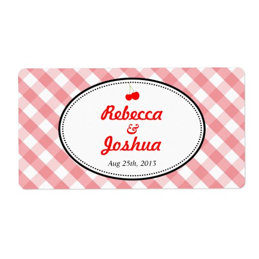 Pink gingham country rustige bruiloft label (Voorkant)