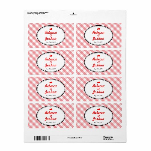 Pink gingham country rustige bruiloft label (Full Sheet)