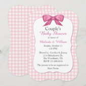Pink Gingham Couple's Baby shower Invitation Kaart (Voorkant / Achterkant)