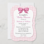 Pink Gingham Couple's Baby shower Invitation Kaart (Voorkant)