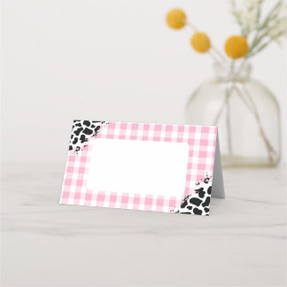 Pink Gingham Cow Print Place Cards Plaatskaartje