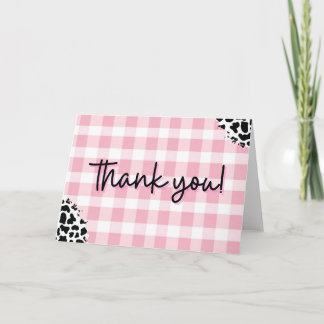 Pink Gingham Cow Print Thank You Card for Birthday Bedankkaart
