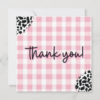 Pink Gingham Cow Print Thank You Card for Birthday Bedankkaart