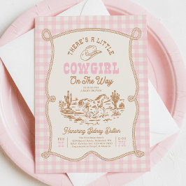 Pink Gingham Cowgirl Baby Shower Invitation Kaart