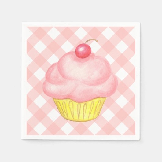 Pink Gingham Cupcake Napkins Servet (Voorkant)
