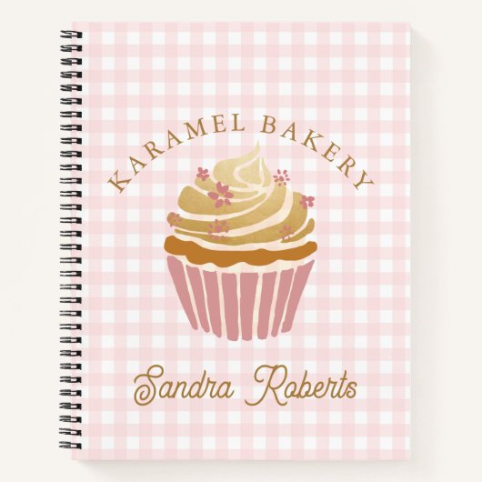 Pink Gingham Cupcake Pastry Chef Notitieboek (Voorkant)