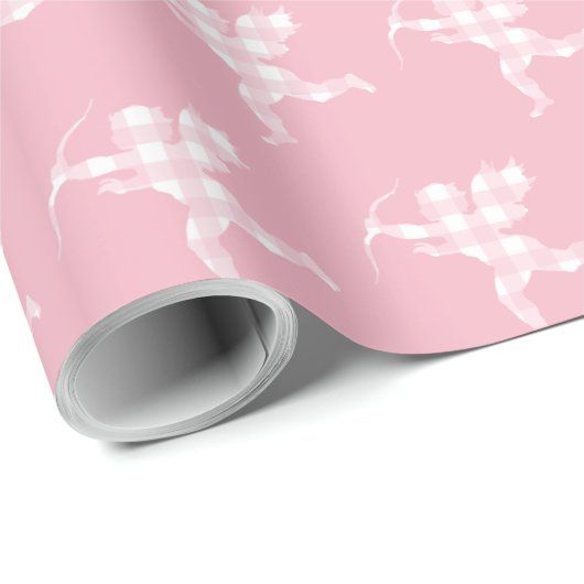 Pink Gingham Cupid Cadeaupapier (Rol Hoek)