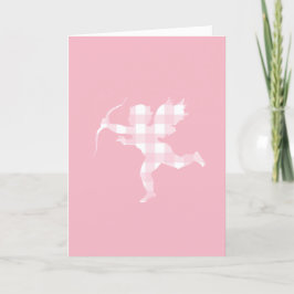 Pink Gingham Cupid Feestdagen Kaart